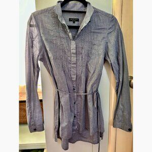 RAG AND BONE size 2 cotton button up blouse self-belt pleats stand up collar